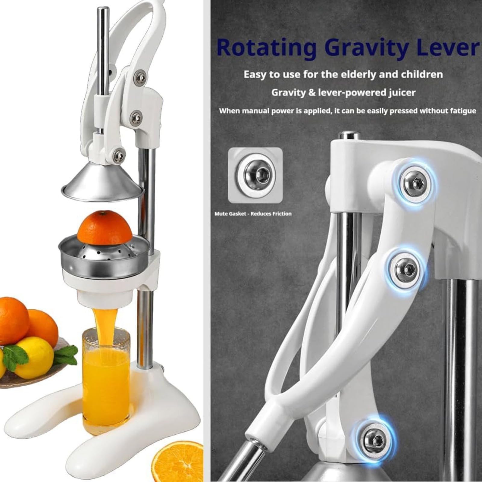 Exprimidor Manual de Alta Resistencia de Acero Inoxidable y Hierro Fundido, Prensa Manual, exprimidor de Limones, para Jugo de Naranja Fresco, fácil de Limpiar para Bar y Cocina (D)