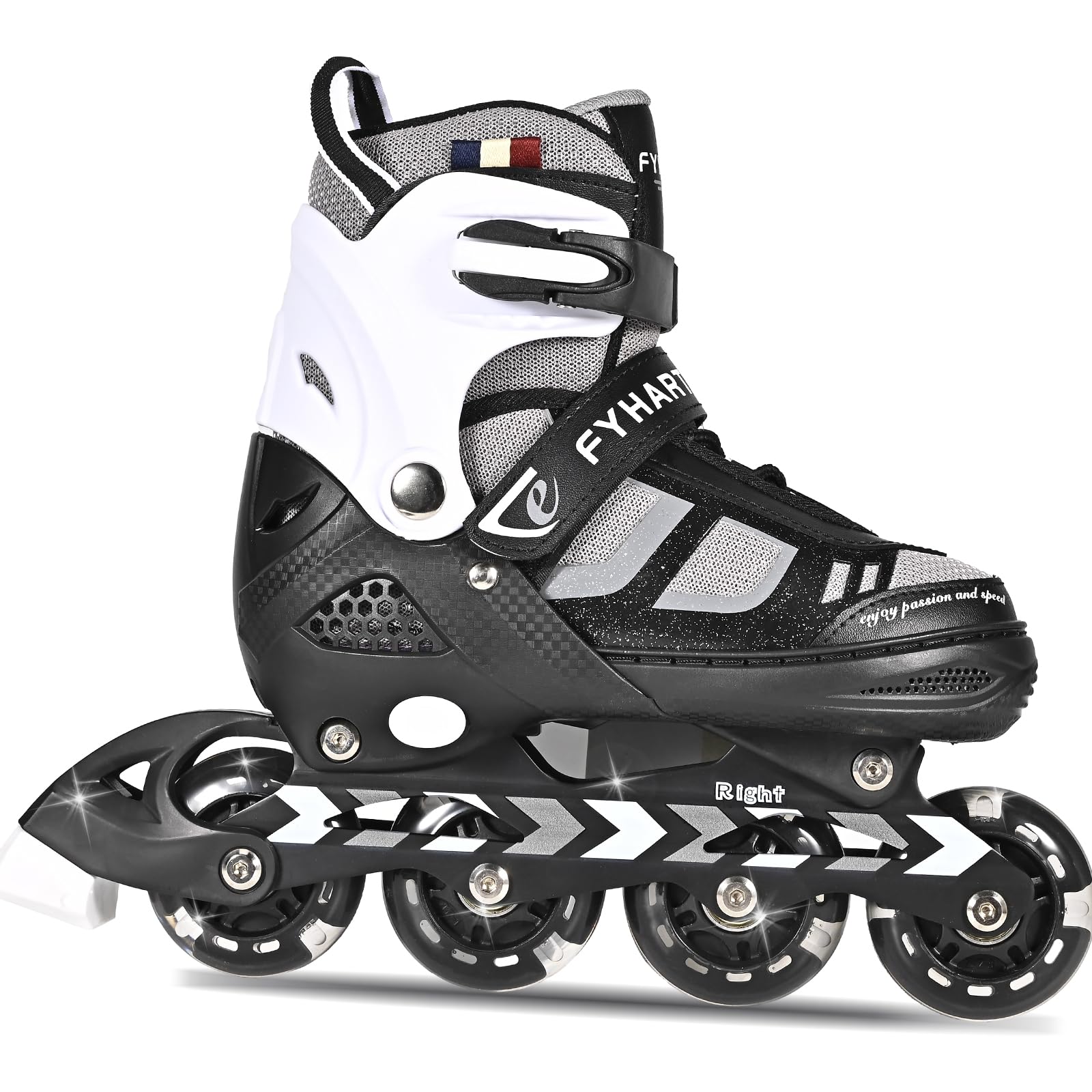Patines en línea Ajustables para niños y niñas, Patines en línea de 4 Ruedas para Adolescentes y Adultos con Ruedas Luminosas para Deporte, Negro y Blanco