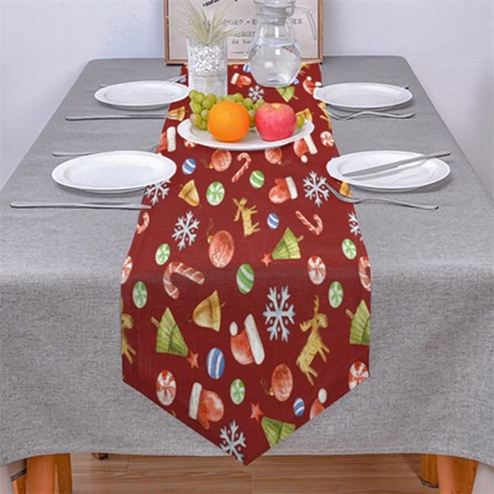 Runner da tavola autunnale, tovaglia natalizia in cotone e lino, colore rosso, 46 x 183 cm per Happy Hour per uso quotidiano