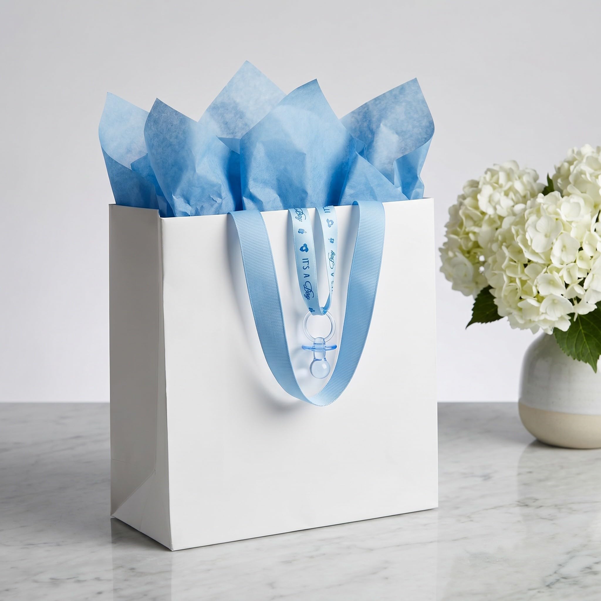 Lurrose Collana con 36 ciucci per baby shower - Bomboniere per feste con ciucci in acrilico - Collana con ciondoli in plastica per decorazioni da tavolo per baby shower, rosa, blu