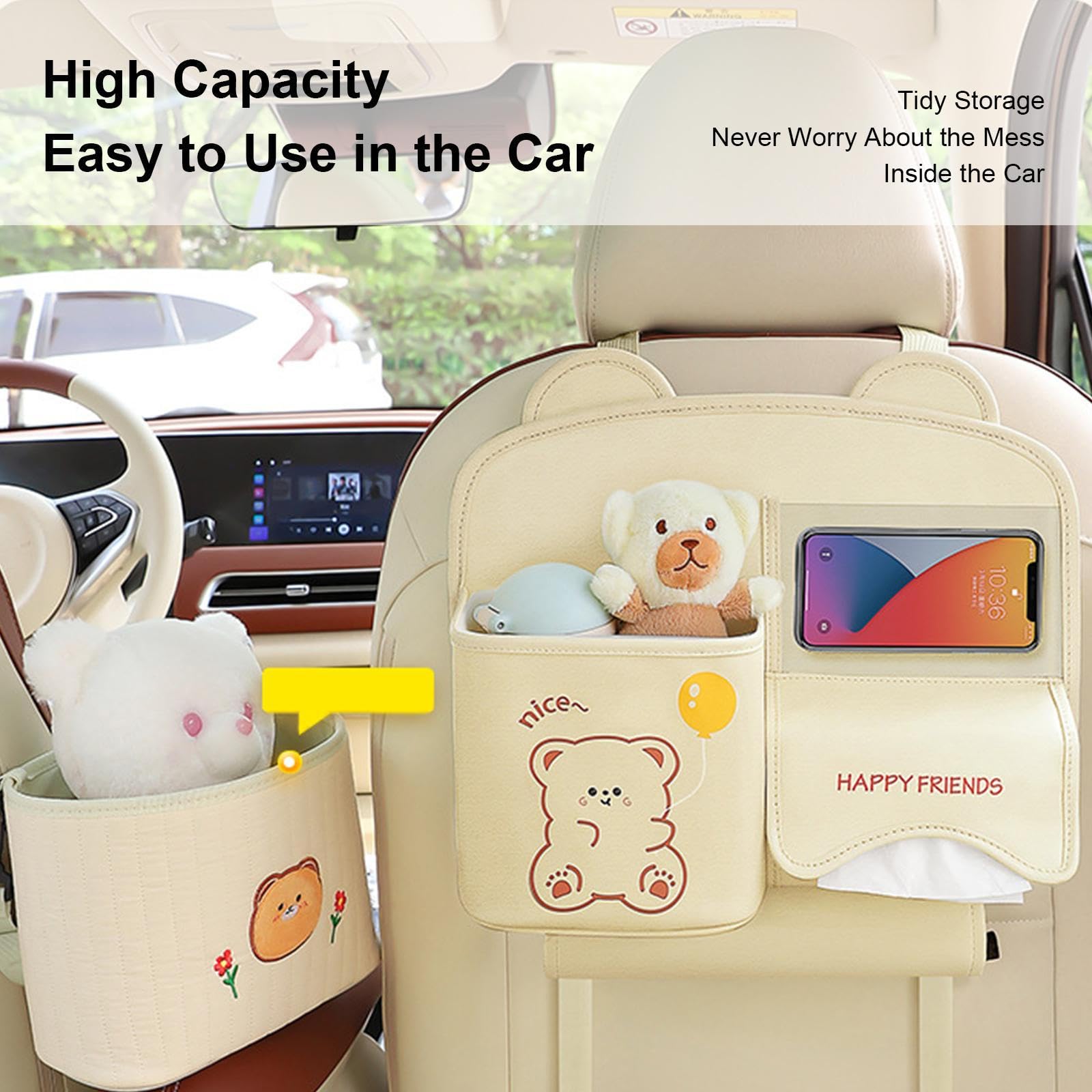 Organizer Auto Ecologico In Feltro PET Riciclato | 7 Tasche Con Porta Tablet E Portabicchieri - 3