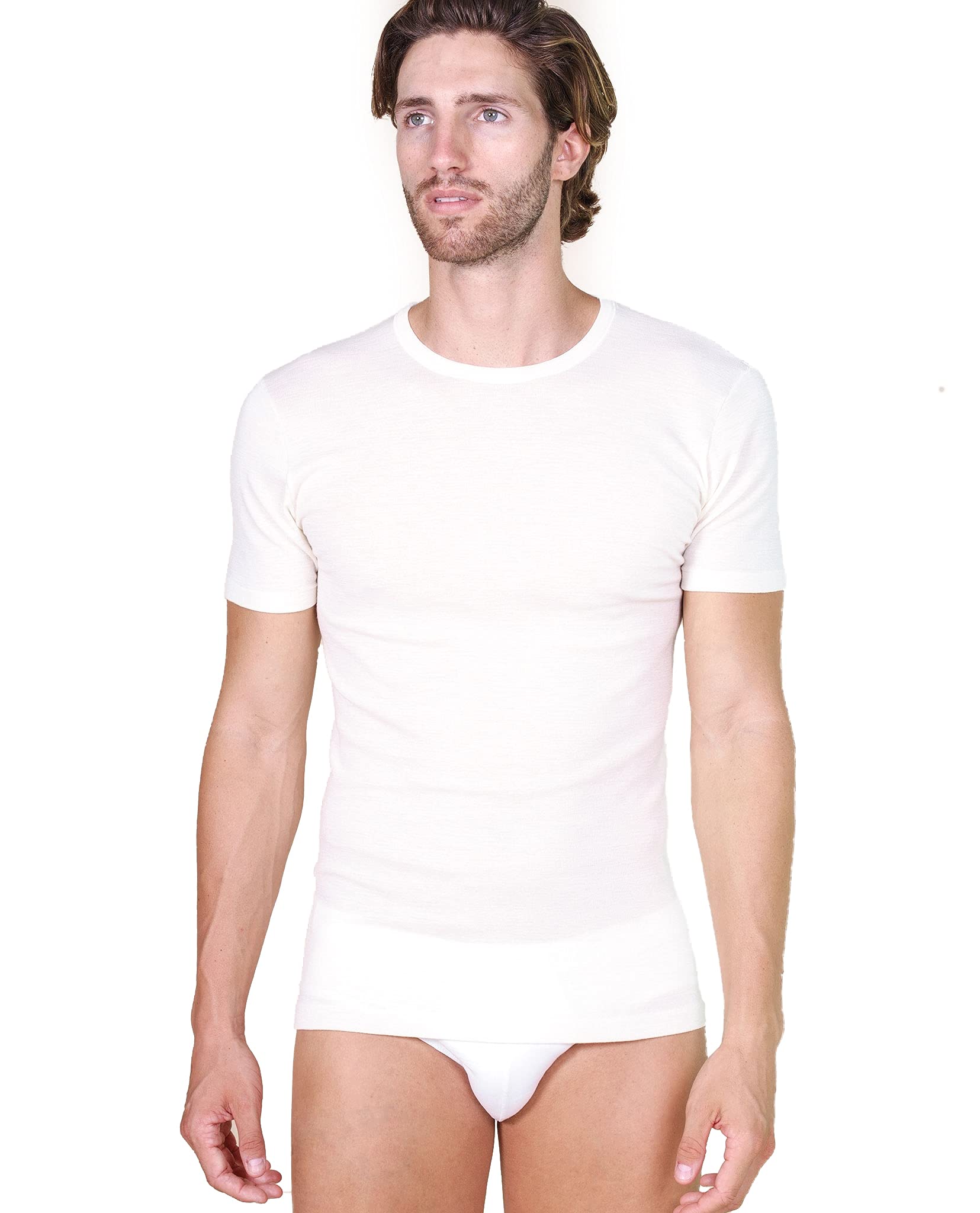 EGI Maglia Uomo Manica Corta Bianco Lana Girocollo Lana e Seta Intimo Termico Invernale Made in Italy, Art.456