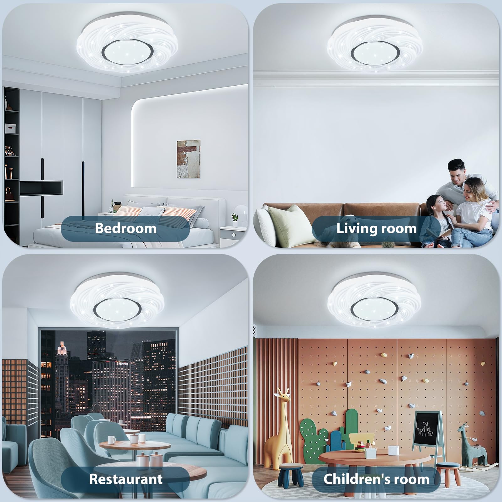 papasbox Lámpara de techo LED moderna de 36 W, 39 cm, 6500 K, luz blanca fría, diseño de cielo estrellado, para dormitorio o salón
