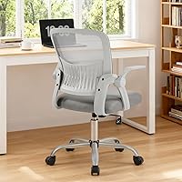 Vista 10 de Silla ejecutiva de oficina Sweetcrispy para gerente, ergonómica de malla ajustable, con respaldo medio giratorio y soporte lumbar cómodo, brazos Gris