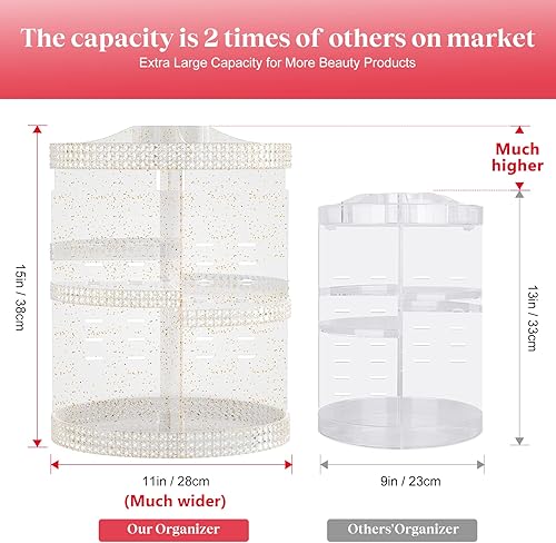 Miniatura 2 de Awenia Organizador de maquillaje giratorio de 360 grados, almacenamiento de maquillaje ajustable, 7 capas de gran capacidad, unidad de
