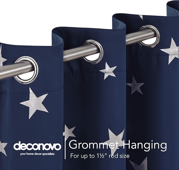 Deconovo Window Decoration for Kids Foil Star Printed Thermal Insulated Eyelet Blackout Curtains for Bedroom 52 x 63 Inch Navy Blue 1 Pair - 4