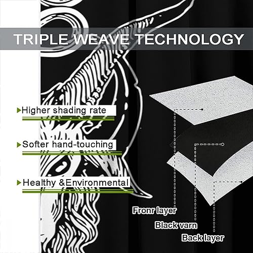 Vista 121 de Cortinas de cabeza de cabra, misteriosa cabeza de cabra malvada, calavera negra, bolsillo para barra, cortinas opacas para ventana, juego de 2