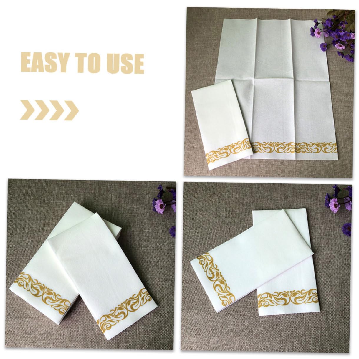50 Stück Goldene Papier servietten mit Blumenmuster Einweg tischservietten für Hochzeit Party Festliche Stilvolle Dekoration für Empfang und Feier