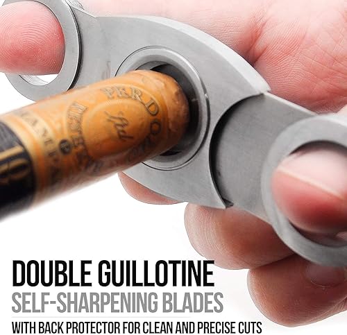 Mrs. Brog Cortador de cigarros de acero inoxidable con protector de espalda, extremos redondos y cuerpo, bolsa de cuero, doble hoja de guillotina