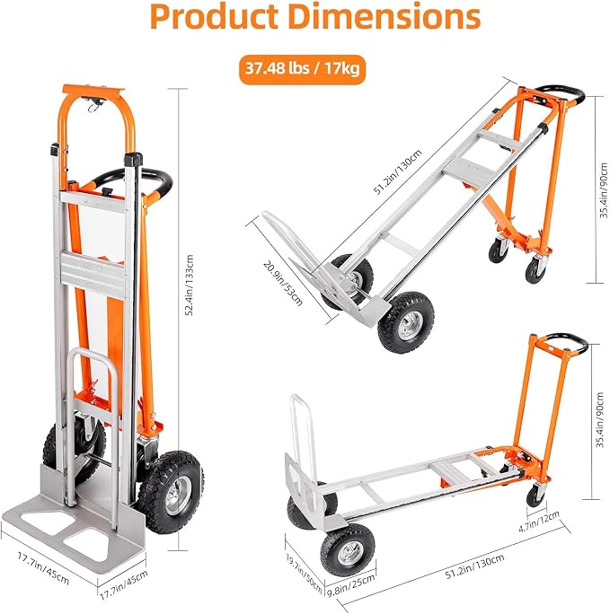 Carretilla plegable 3 en 1, capacidad 1000 lbs, aluminio miniatura 2