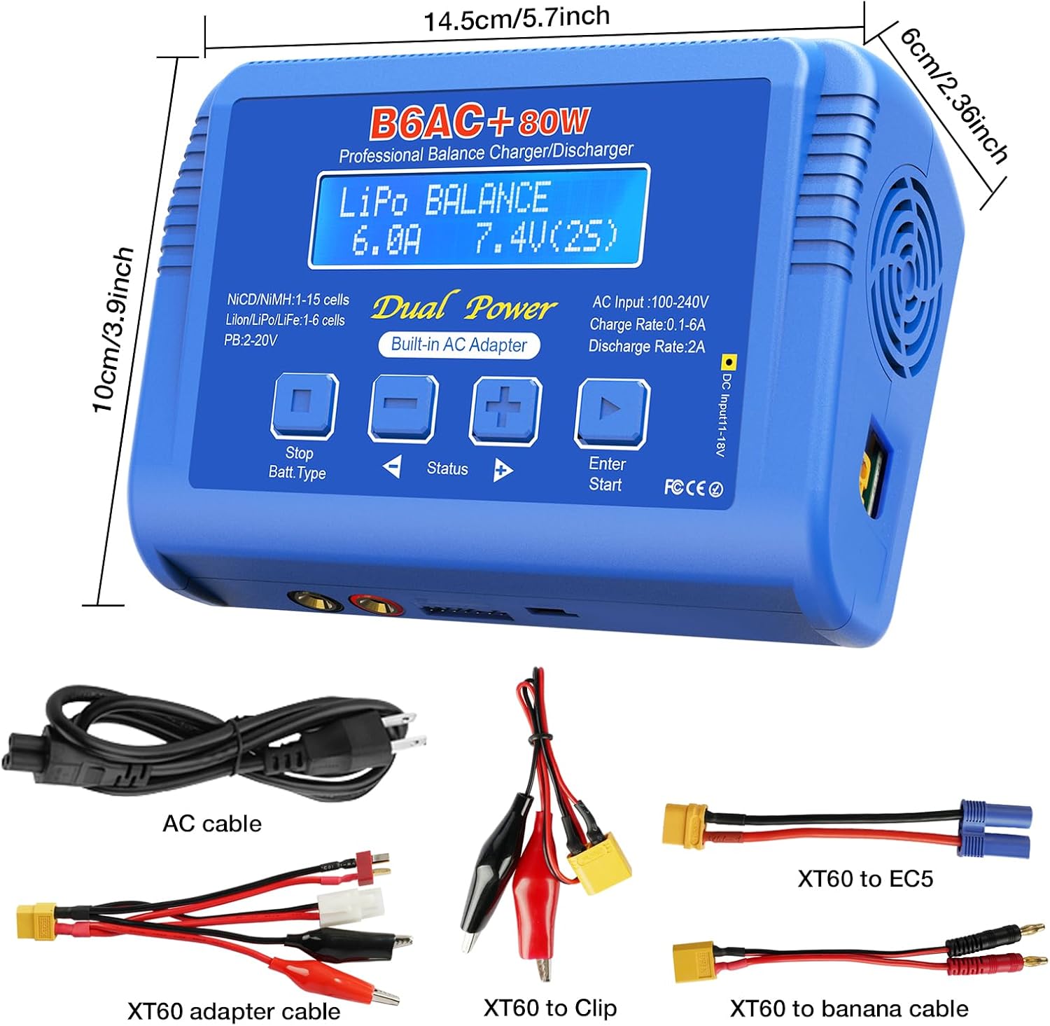 B6AC Balance Battery Charger,B6 AC 80W Lipo Battery Balance Charger 6A Discharger, RC Car Battery Charger for NiMH/NiCD/LiPo/Li-ion LiFePO4