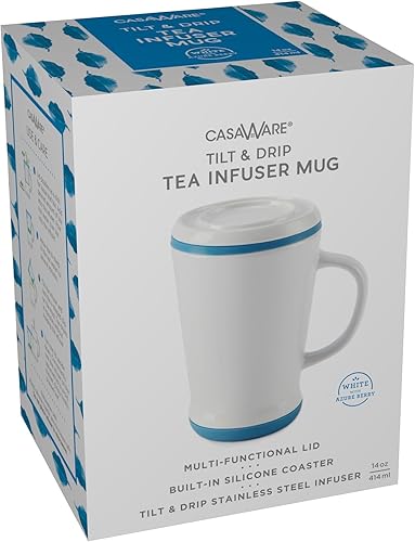 Miniatura 20 de casaWare Tilt and Drip - Taza de cerámica con infusor de té, 14 onzas (Azure Berry)