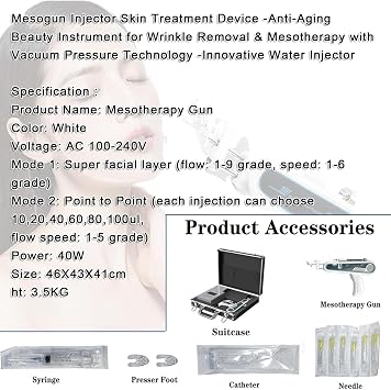 Professional Mesotherapy Injection Machine for Estheticians,Advanced Mesogun for Anti-Wrinkle,Bio-Whitening and Sensitivity Treatments in Salons and Clinics