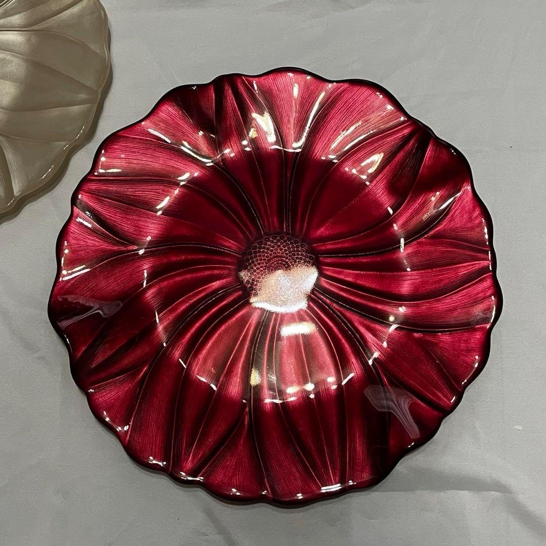 食器 お皿 ガラスプレート 2枚 IVV マグノリア パールホワイト レッド