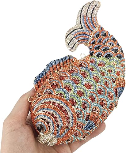 Miniatura 7 de Boutique De FGG Bolsos de mano con diamantes de imitación de pescado para mujer, bolsos formales de noche, bolso de graduación, boda, fiesta, bolsa