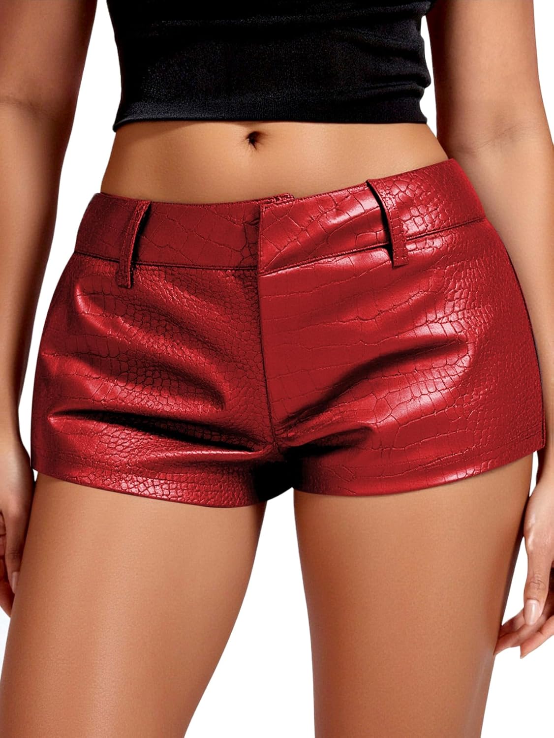 Women's Leather Micro Shorts Y2k Low Rise Party Club Shorts Night Out Outfit