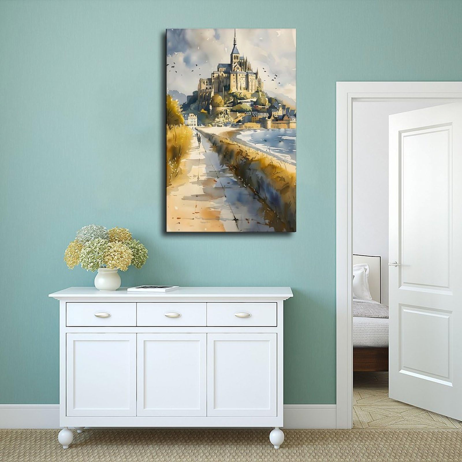 Amazon.com: Mont Saint Michel Watercolor Painting Wall Art Poster