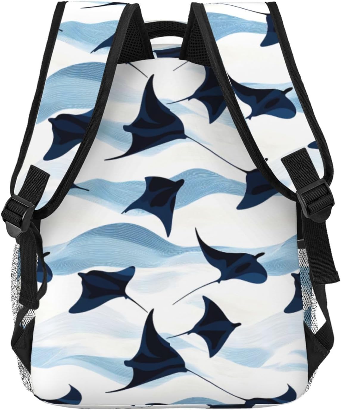 Cute Manta Ray Backpack, Polyester Backpacks with Straps, 11.4inx5.9inx15.7in, Multi-Pocket Storage Bookbag, Ideal For School Travel Work Hiking Camping, Boys Girls Women and Ocean Lovers Gifts