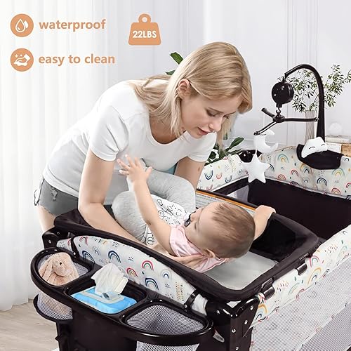 Miniatura 3 de Kinder King Centro de guardería portátil 4 en 1, cuna plegable para bebé con moisés, corralito grande para niños pequeños, cambiador para recién
