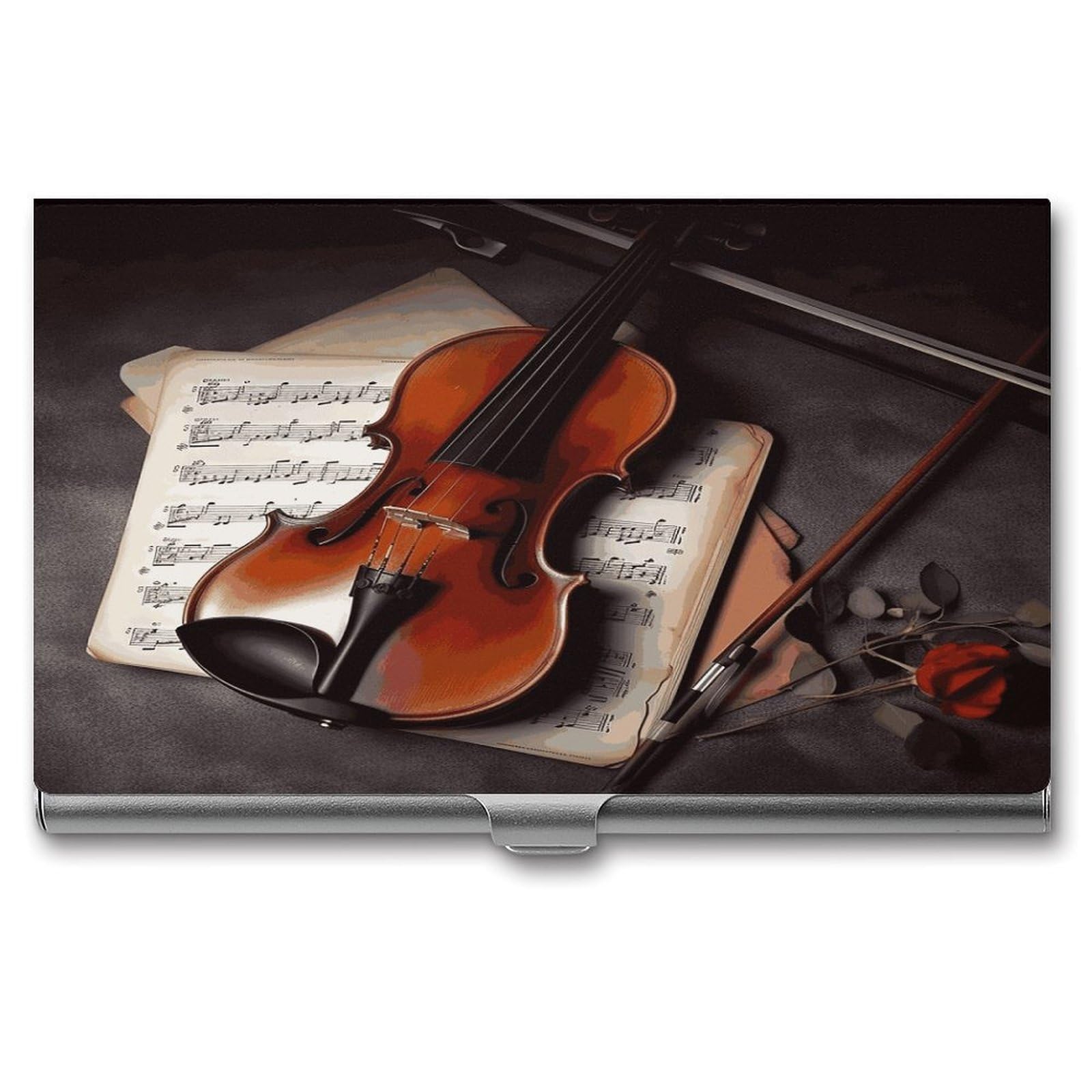 LDGSUPH Violin Sheet Music_78030672 Business Card Holder Fashion Slim Name Card Holder Minimalist Design Case Metal Card Carrier Personalized Business Card Case with Flip for Men Women