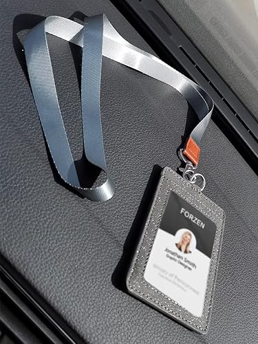 Miniatura 9 de Portatarjetas con cordón, soporte de cuero para tarjetas de identificación, soporte vertical para tarjetas de identificación para el trabajo y la