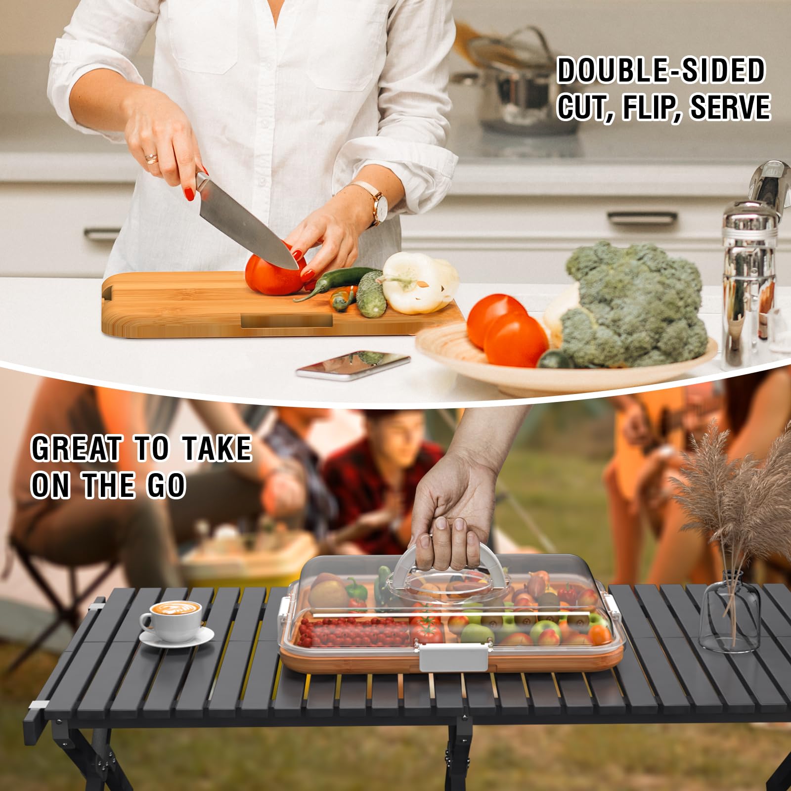 Renmxj Charcuterie Board with Clear Lid, Travel Portable Cheese Board Charcuterie Boxes Cutting Boards for Kitchen, House Warming Gifts New Home, Gifts for Women (White, 6 Compartments)
