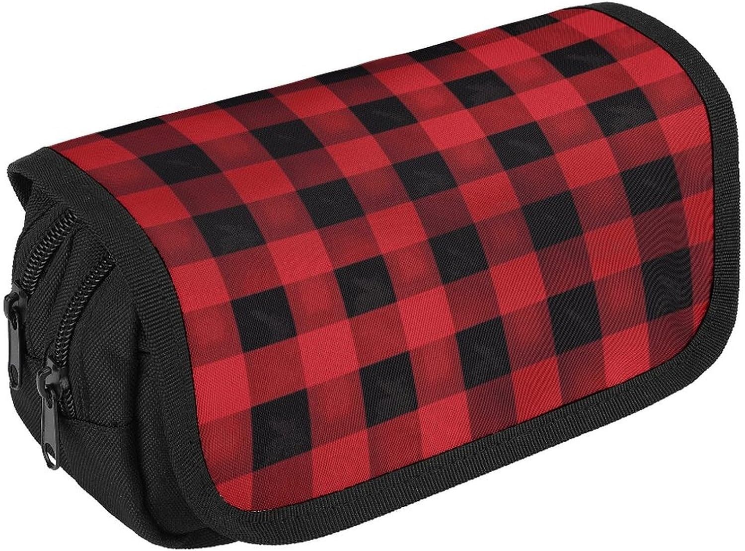 Red Black Buffalo Check Pattern Pencil Case Big Capacity Pencil Pouch