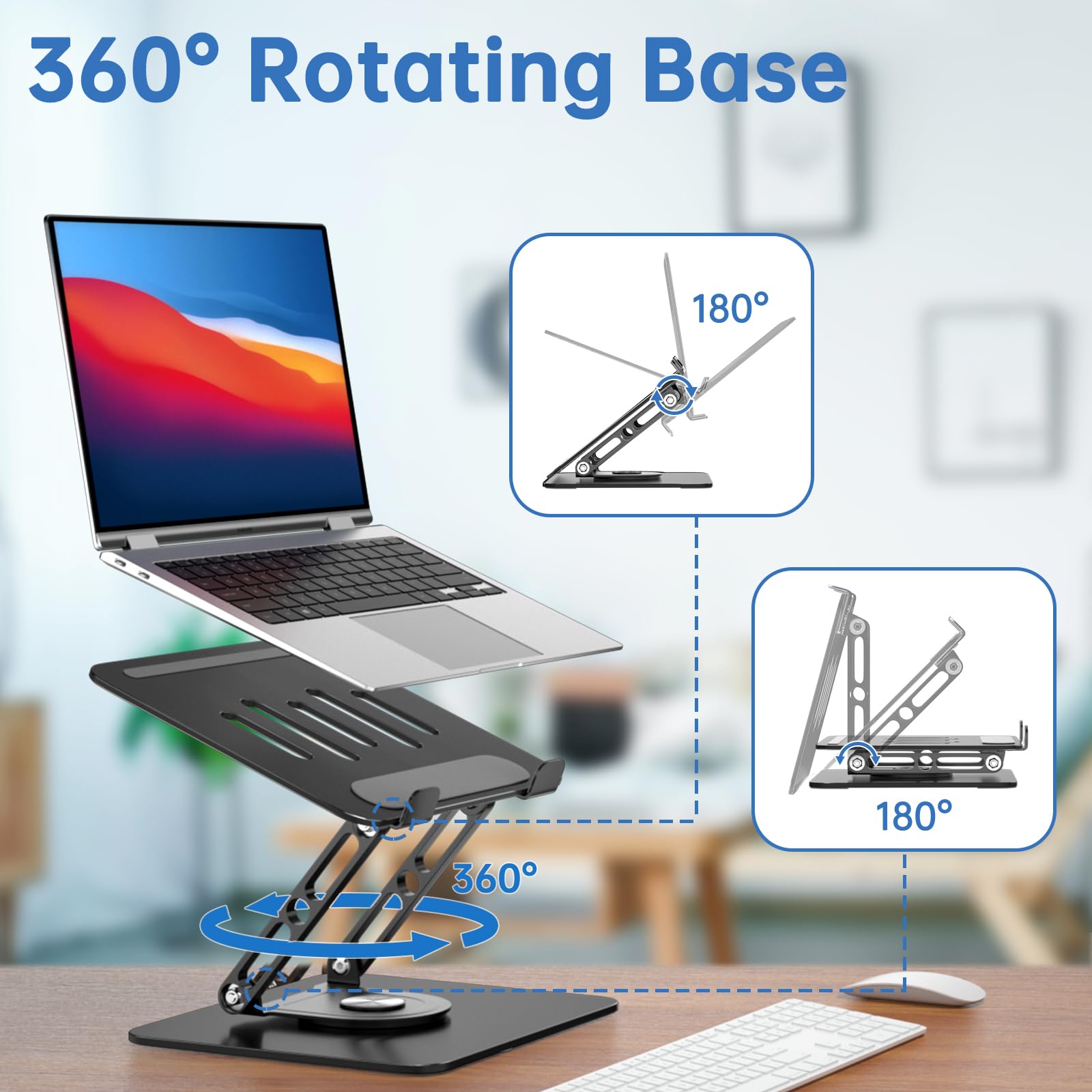 Supporto per computer portatile per scrivania regolabile con base rotante a 360 ° Supporto ergonomico per laptop per scrivania pieghevole portatile scrivania per computer compatibile con MacBook