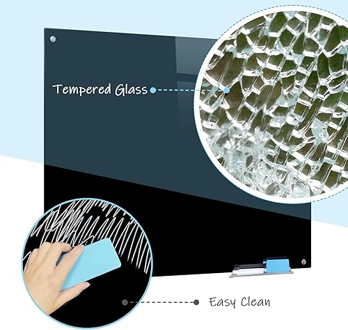 Miniatura 8 de Pizarra blanca magnética de cristal, 36 x 48 pulgadas, sin marco, pizarra blanca de borrado en seco, superficie montada en la pared para oficina,