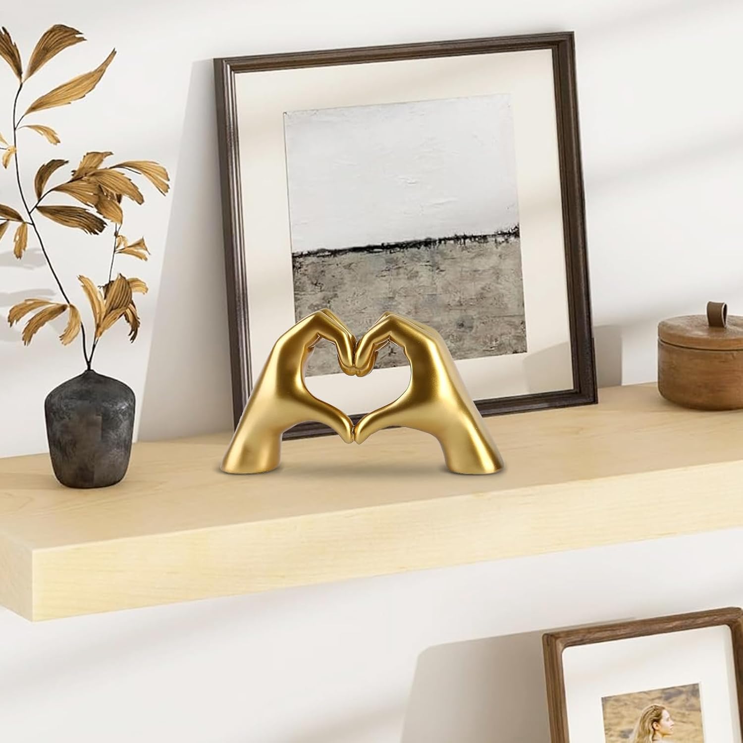 Gold Home Decor, Heart Hands Sculpture for Living Room Bedroom Bookshelf Shelves Office Desk Table Decorations, Resin Love Finger Statue, Memorial Gift for Families Friends (Medium) - Image 5