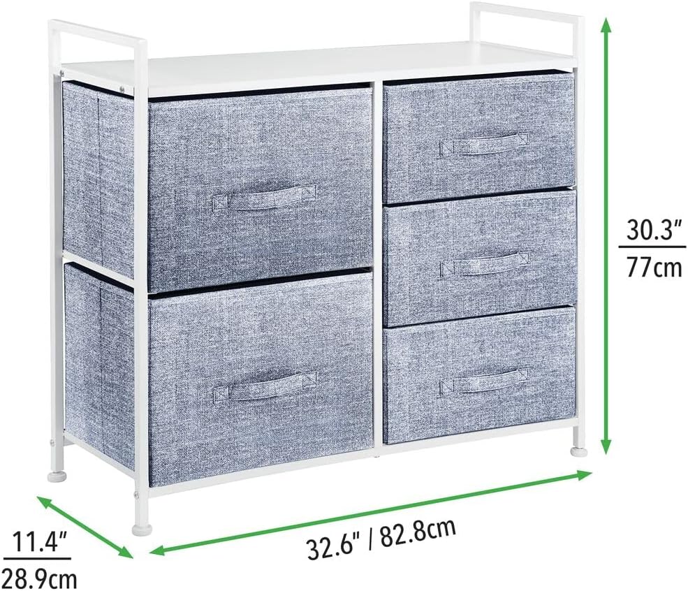 mDesign Storage Dresser Furniture Unit - Tall Baby and Kid Organizer Stand for Bedroom, Nursery, Playroom, and Closet - 5 Drawer Removable Fabric Bins - Navy Blue/White : Home & Kitchen