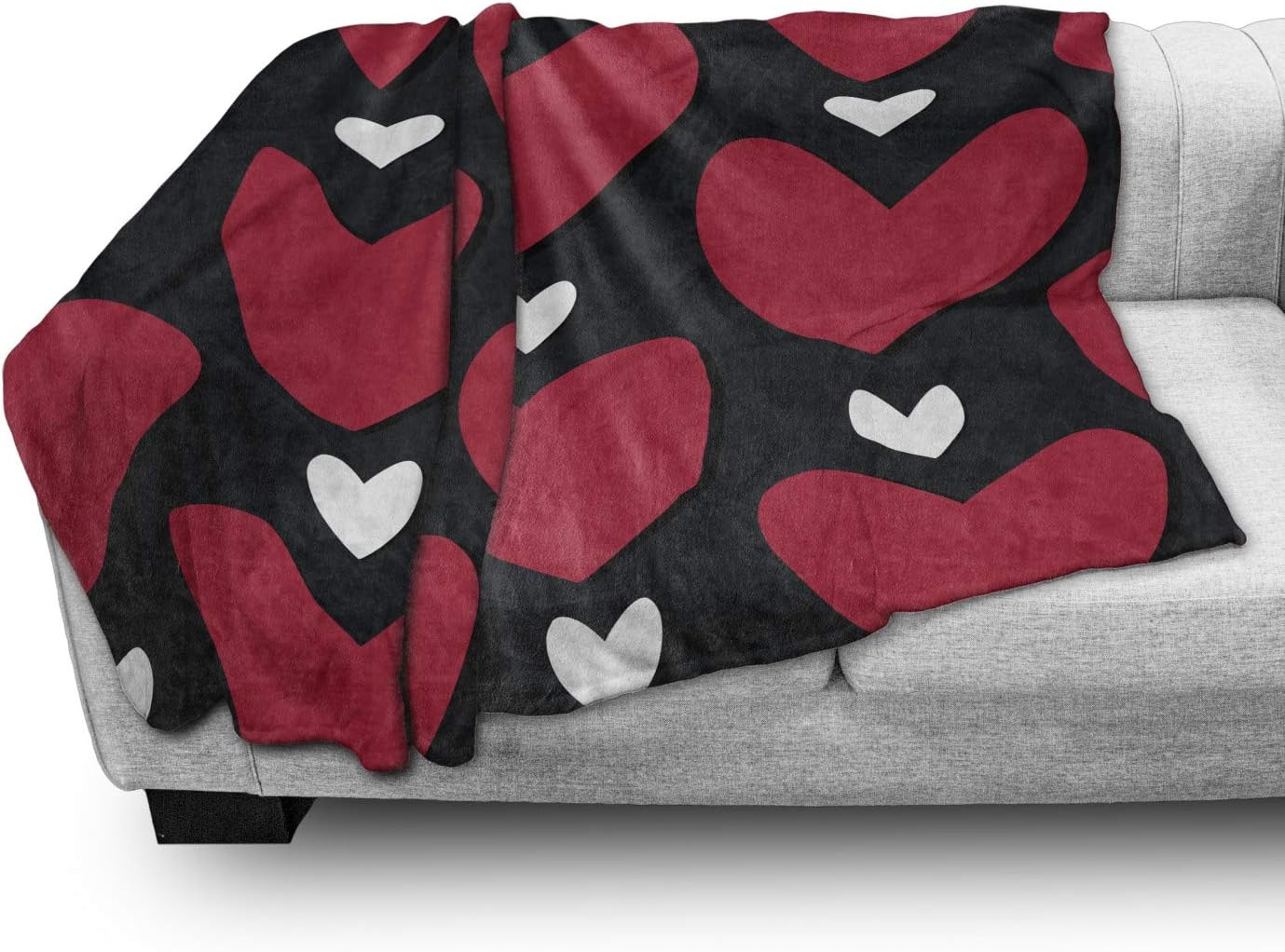 Lunarable Valentines Throw Blanket, Romantic Heart Shapes Doodle Love Theme Anniversary Illustration, Flannel Fleece Accent Piece Soft Couch Cover for Adults, 60" x 80", Ruby Black White