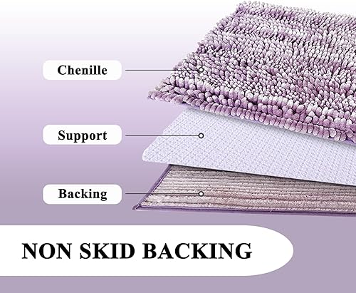 Miniatura 4 de RULLENY Juego de 2 tapetes de baño de felpilla de lujo, antideslizantes, lavables, súper absorbentes, grandes, de secado rápido, 47 x 20 y 16 x 24