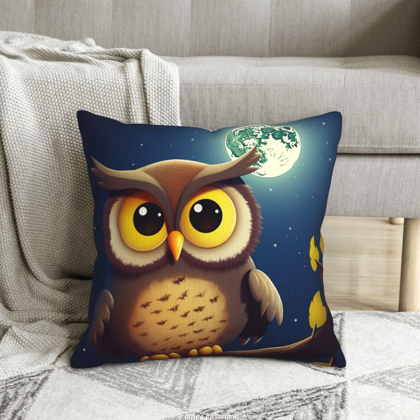 Owl and Yellow Moon Throw Pillow Covers Corduroy Cushion Covers with Invisible Zipper Pillow case for Sofa throw pillowcase for Livingroom Chair Bedroom
