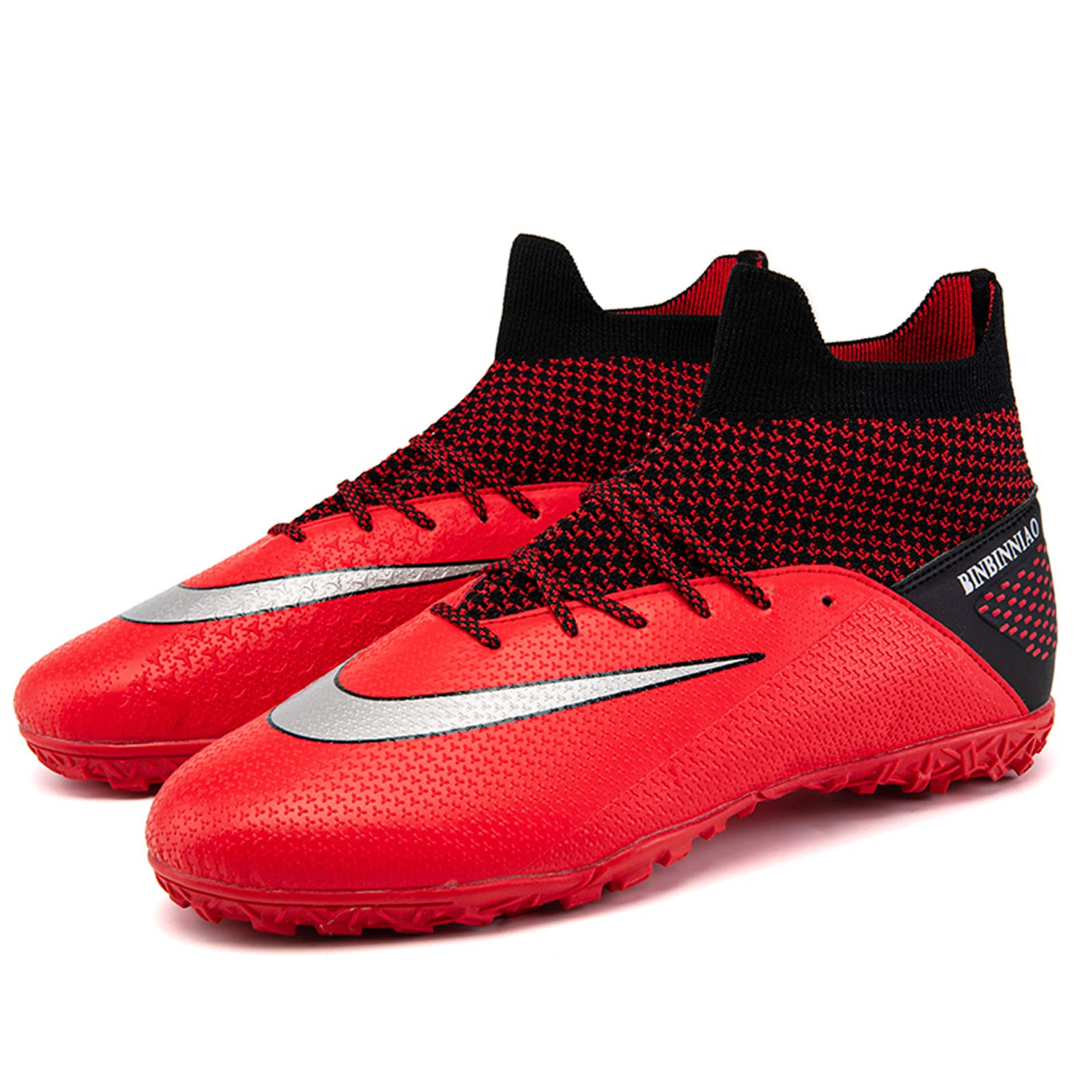 LZQpearlHigh-Top Football Boots, Unisex Breathable Turf Trainers Outdoor Cleats Professional Athletics Sneakers, Non-Slip Soccer Shoes for Child Teens Boy Girl Adult