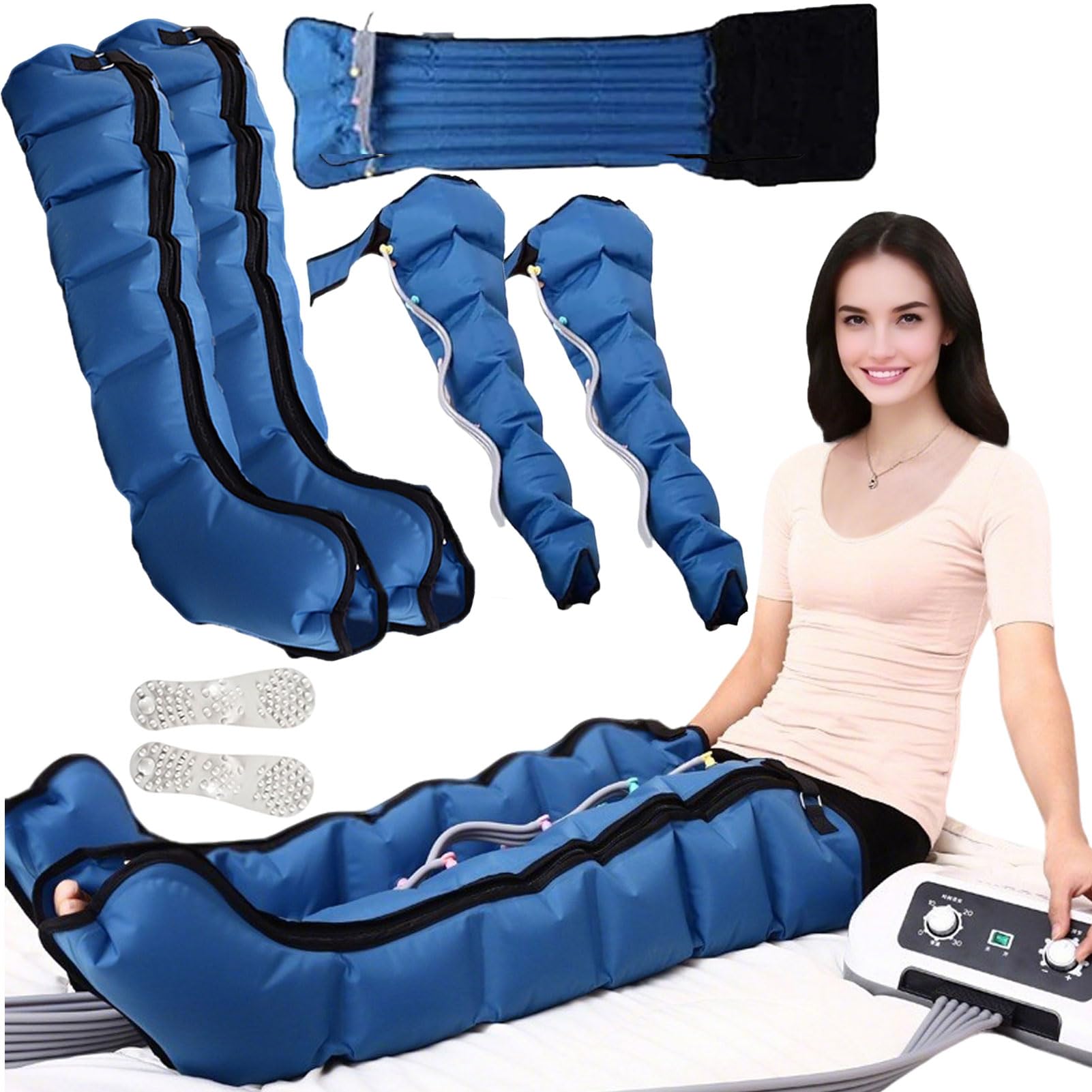 Presoterapia para Casa, Profesional Botas Presoterapia Piernas, Presoterapia Piernas y Abdomen 6 Cámaras de Aire, Presoterapia en Casa, Masajeador de Piernas (Negro)