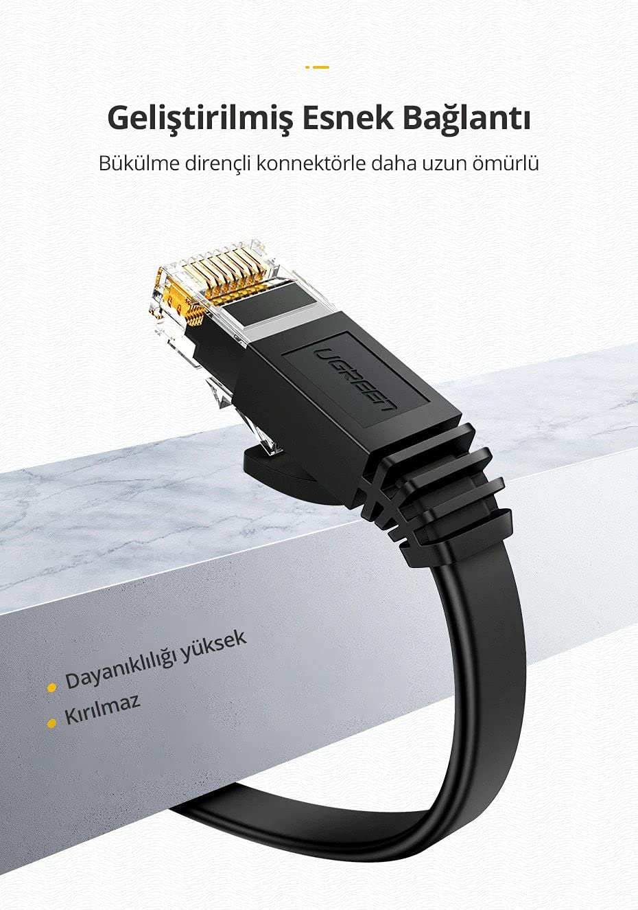 Ugreen CAT6 Flat Ethernet Kablosu, 2 Metre, Siyah