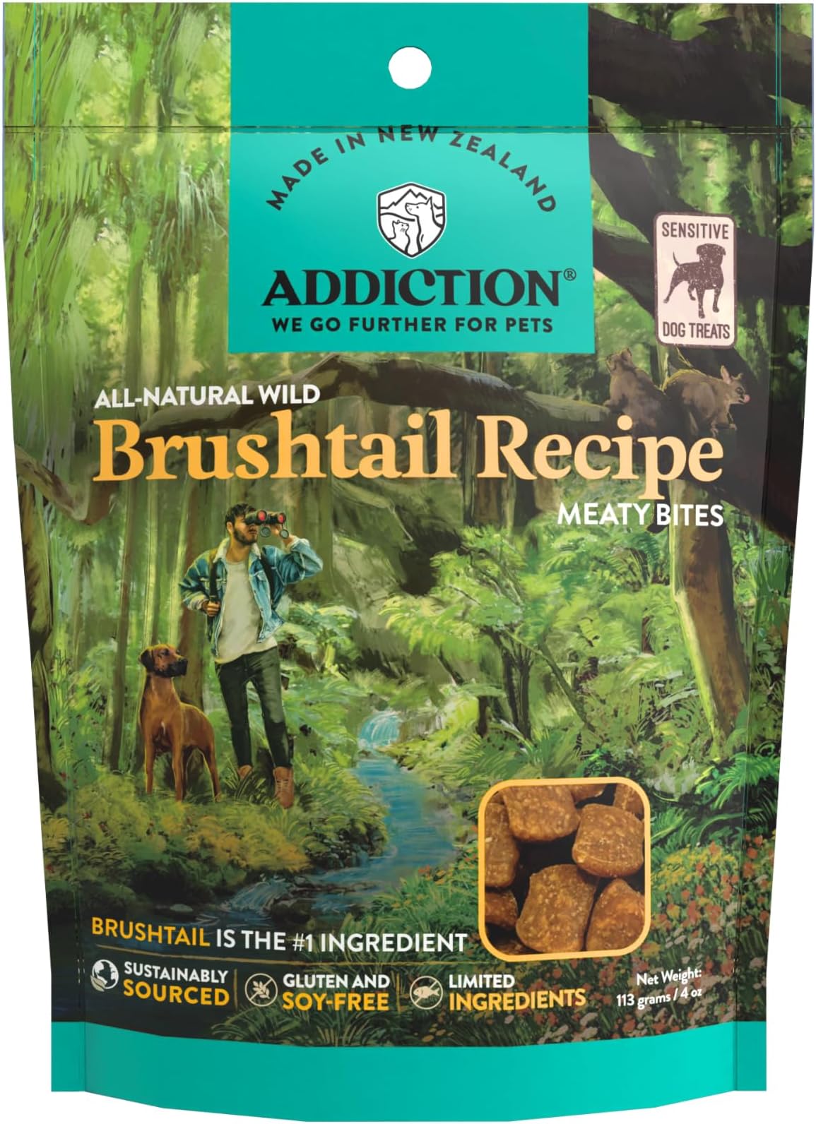 Meaty Bites - Hypoallergenic Dog Treats - Made in New Zealand - High Meat Content - Gluten and Grain-Free - Soft and Allergy Friendly Dog Treats (Brushtail, 4 ounces)