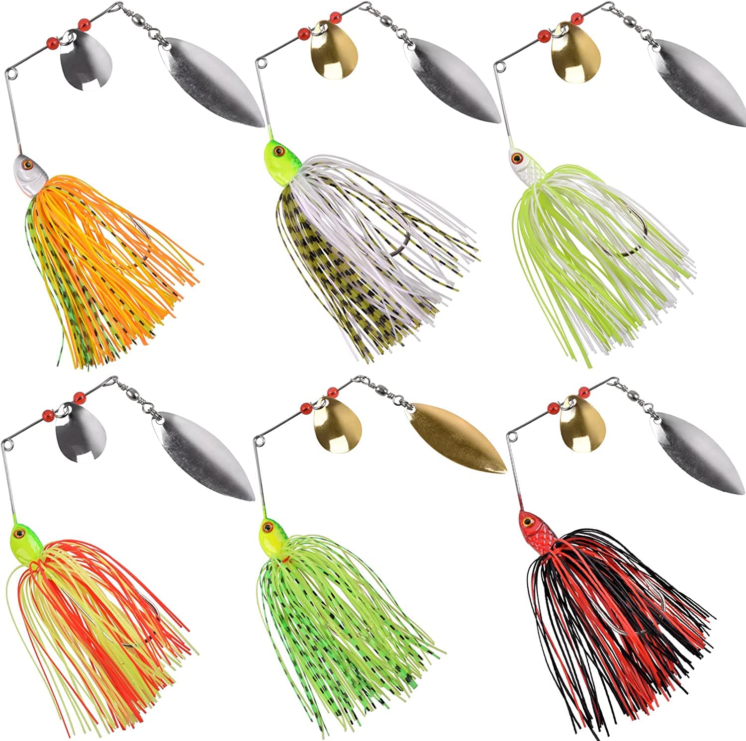 Fishing Buzzbait Spinnerbaits - 6/12 PCS Hard Metal Spinner Lures With Silicone Skirts For Bass, Pike, Trout