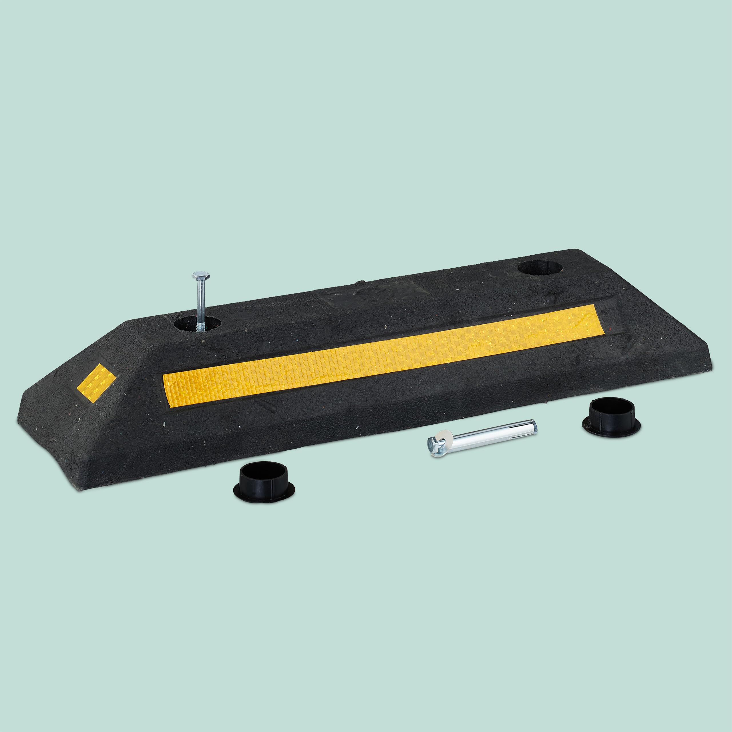 Relaxdays Stoppeur de Roue, Protection Garage, réflecteurs, Noir/Jaune, 8,5 x 53 x 14,5 cm, 2 pièces