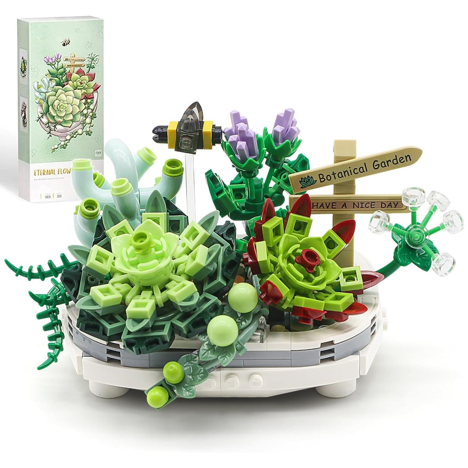 HIGH GODO Succulent Bonsai Plant Sets, Mini Bricks Flower Botanical Building Kit for Teens Adults 14+, Room Or Home Decor (389 Pieces) - No Compatible