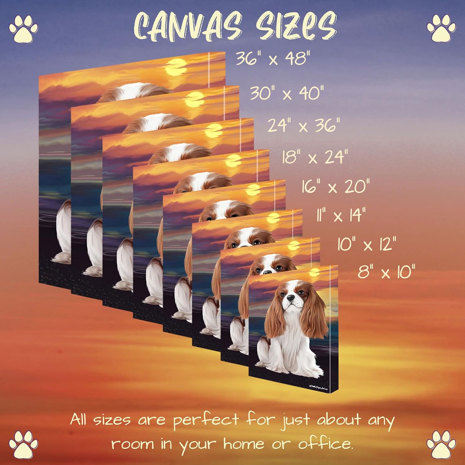 Doggie of the Day Sunset with Cavalier King Charles Spaniel Dogs Canvas Wall Art - Premium Quality Ready to Hang Room Decor - Flat Rolled 16" x 20"