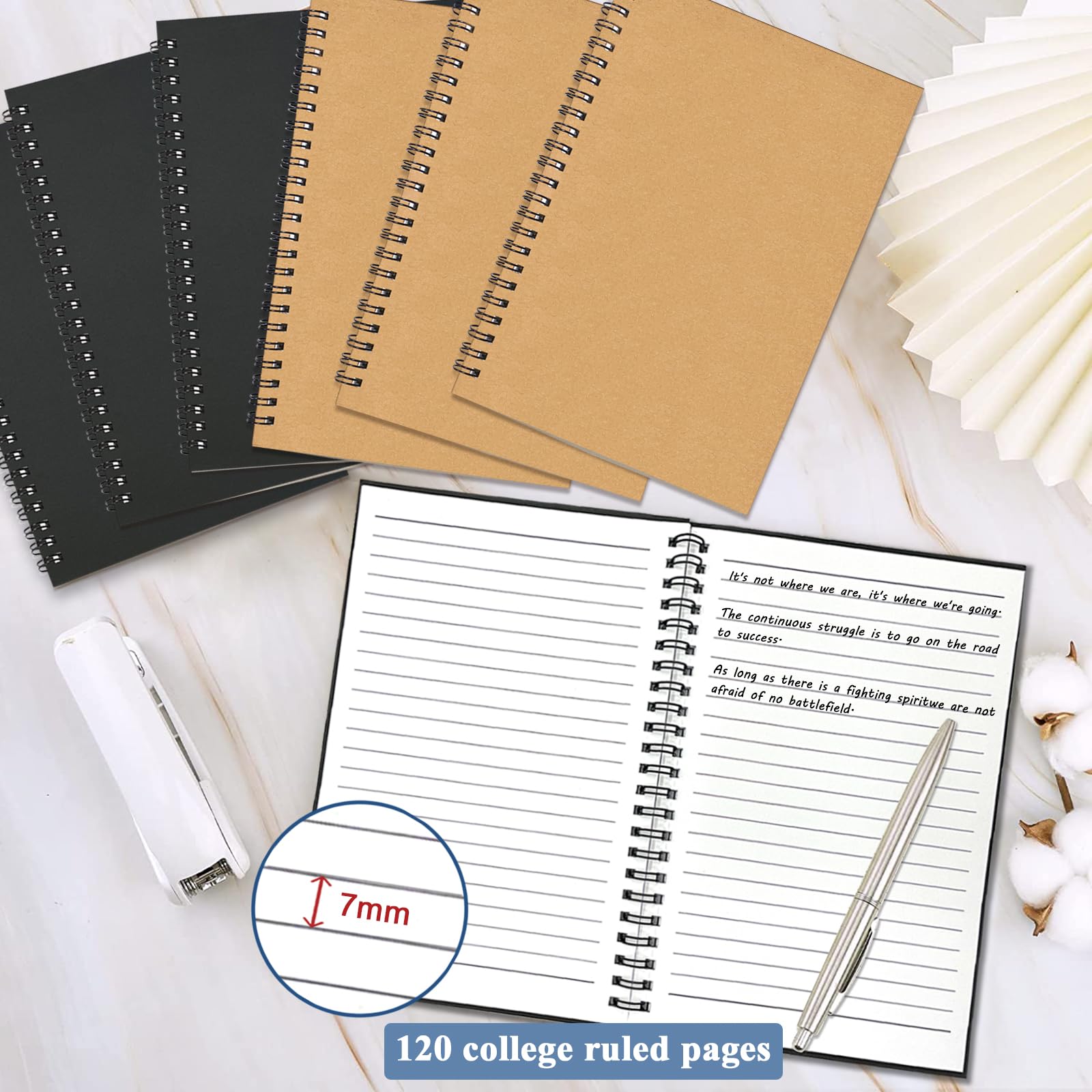 GINMLYDA Piccolo taccuino a spirale formato A5, confezione da 120 pagine a righe, 21 x 14 cm, colore nero e marrone, con copertina in carta kraft, quaderni e blocchi per appunti per scuola, casa