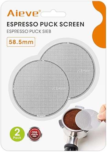 Aieve Pantalla de disco de espresso ultrafina de 0.008 in, filtro reutilizable para cesta de filtro de portafiltros de expreso, paquete de 2