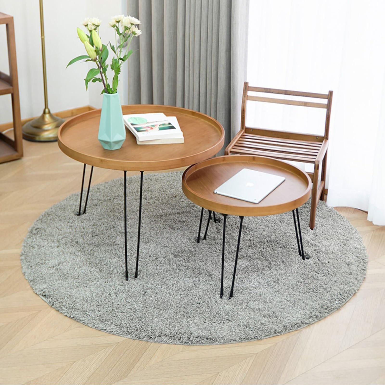 YFZNWHX Runder Bambus Beistelltisch, Klappbarer Tisch Mit Metall Mbel  Beinen, Tragbarer Outdoor Camping Tisch, Couchtisch, Fr Camp, Reisen,  Strand, ...