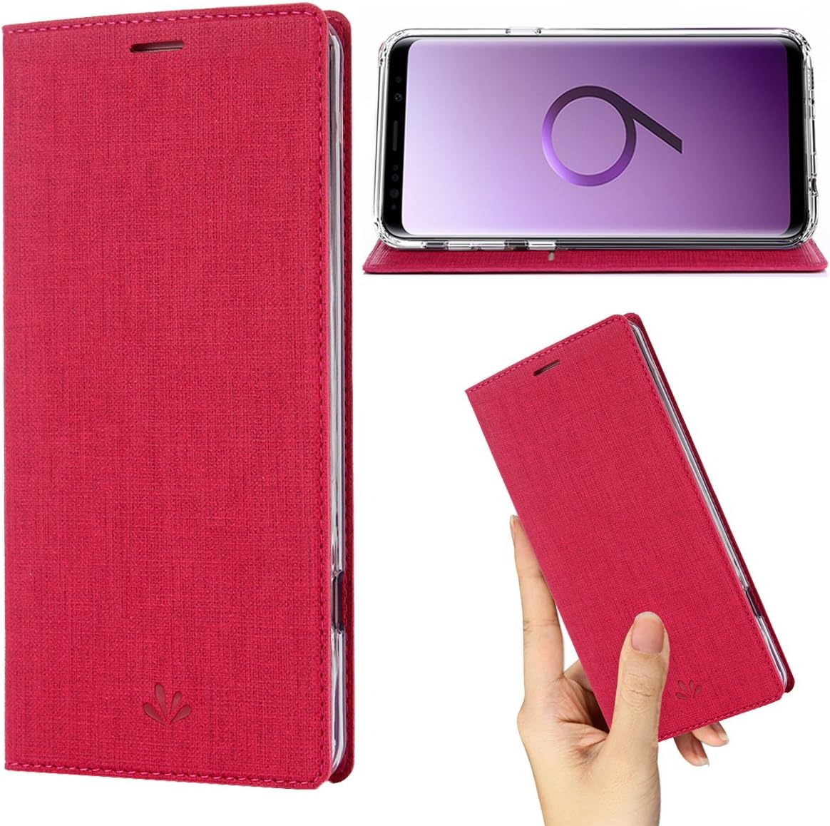 DLHLLC Galaxy S9 Plus Case,Premium Flip Leather Wallet Case Stand Kickstand Card Slot Magnetic Full Body Protective Cover Clear TPU Bumper Thin Case for Samsung Galaxy S9 Plus (Rose, S9 Plus)