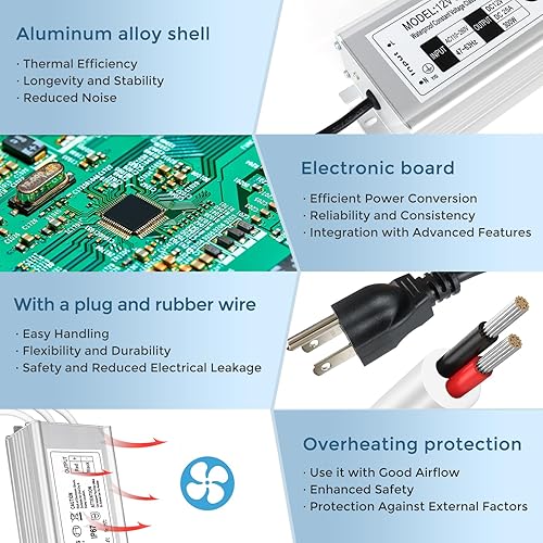 Vista 160 de Fuente de alimentación LED de 24 V 200 W, controlador LED IP67 impermeable, transformador de bajo voltaje de 110 V a CC de 24 voltios con enchufe
