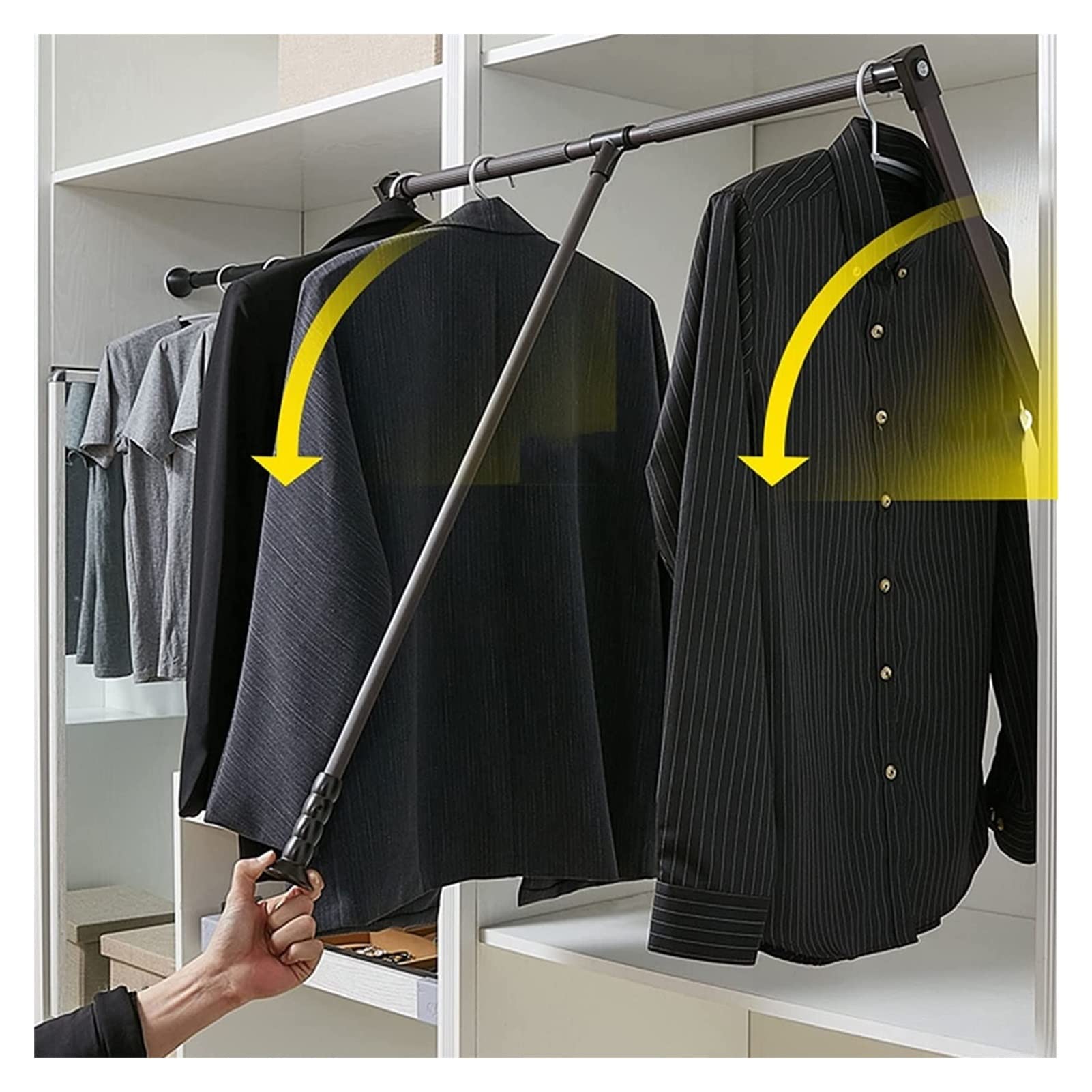 pull down wardrobe rail Industrial Pull Down Closet Rod, Heavy Duty  Adjustable 20-47in Wardrobe Lift Rail For Hanging Clothes ， Clothing  Finishing