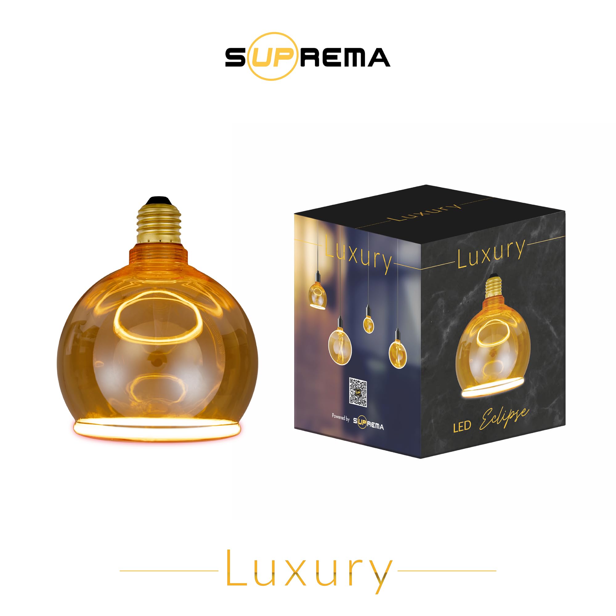 Suprema Dekorative LED-Ringlampe, E27, 4 W, Bernstein-Finish, 220–240 V, 1800 K warmes Licht (Durchmesser 125mm)