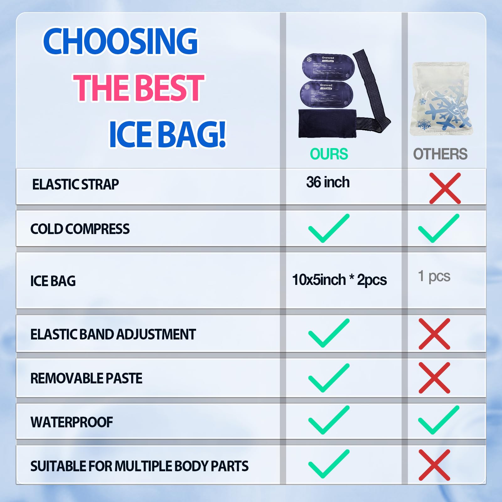 Bolsas de hielo frío reutilizables para lesiones, juego de 3 piezas de gel frío para recuperación de lesiones, alivia el dolor articular y muscular, ajustable y flexible para rodillas, espalda,